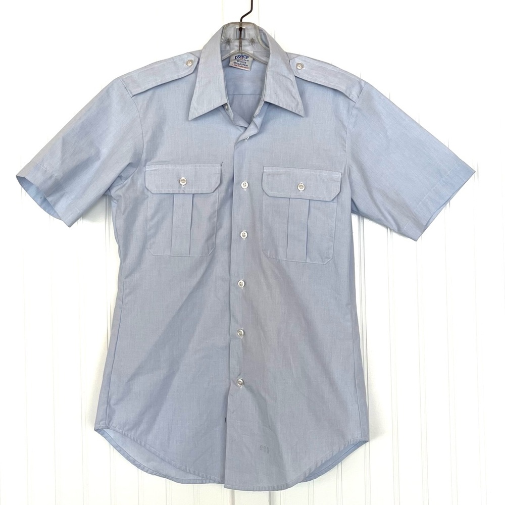 Vintage Light Blue Military Dress Shirt Short Sleeve Epaulettes DSCP Wings